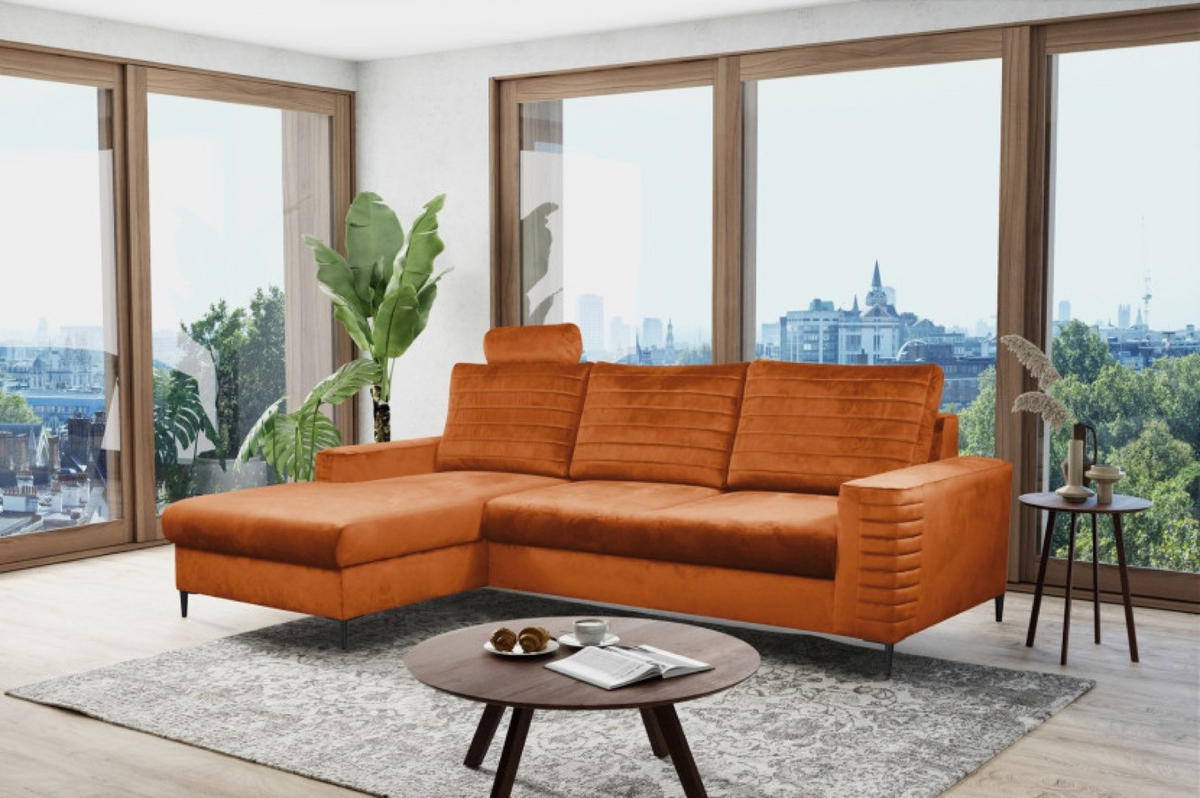 ECKSOFA Rotschwarz OLI Ausziehbar Mit Kopfstütze Und Bettkasten Links - Rot/Orange, Textil (253/165cm) - Sepro Meble