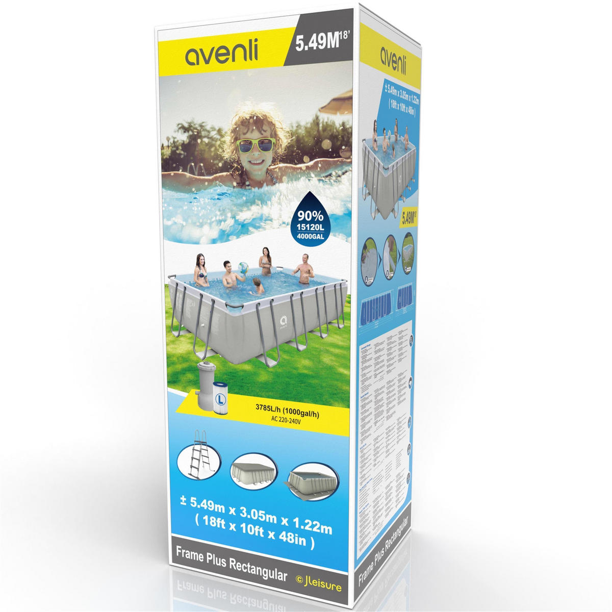 POOL Komplettset rechteckig 549 x 305 x 122 cm grau mit Filterpumpe und Leiter - Grau, Kunststoff/Metall (305/122/549cm) - Avenli