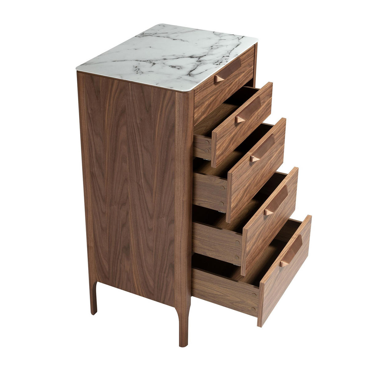 CHIFFONIER aus Nussbaumholz mit Glasplatte aus Marmorimitat - Goldfarben/Walnussfarben, Glas/Holz (60/107/45cm) - ANGEL CERDA