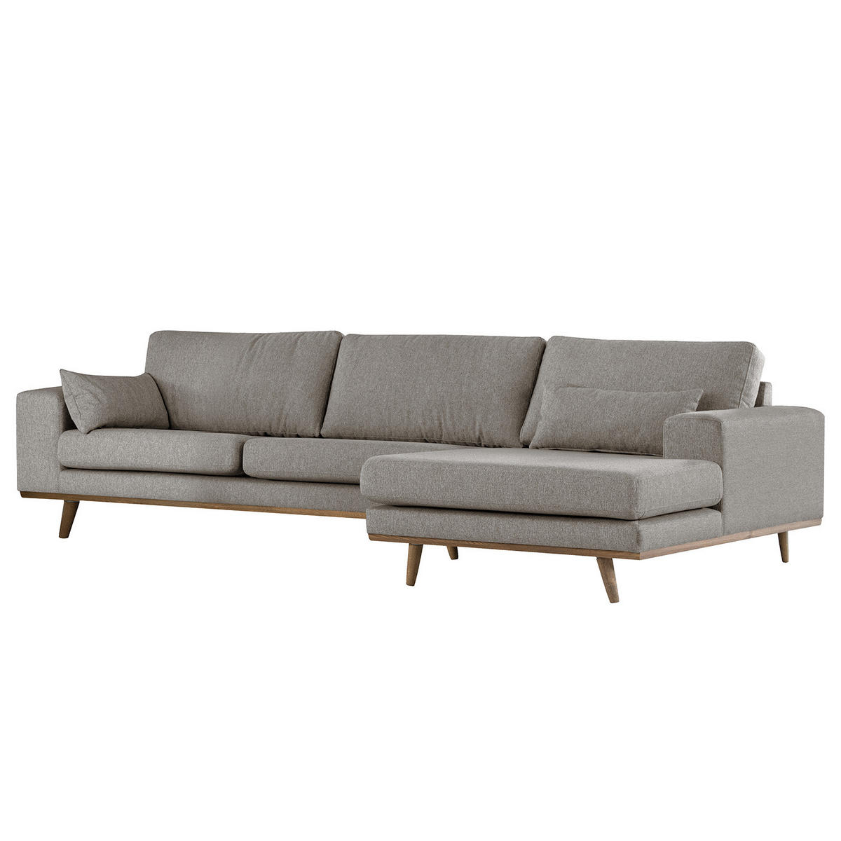 ECKSOFA mit Longchair - Eichefarben/Graubraun, Eichenholz/Textil (281/153cm) - home24