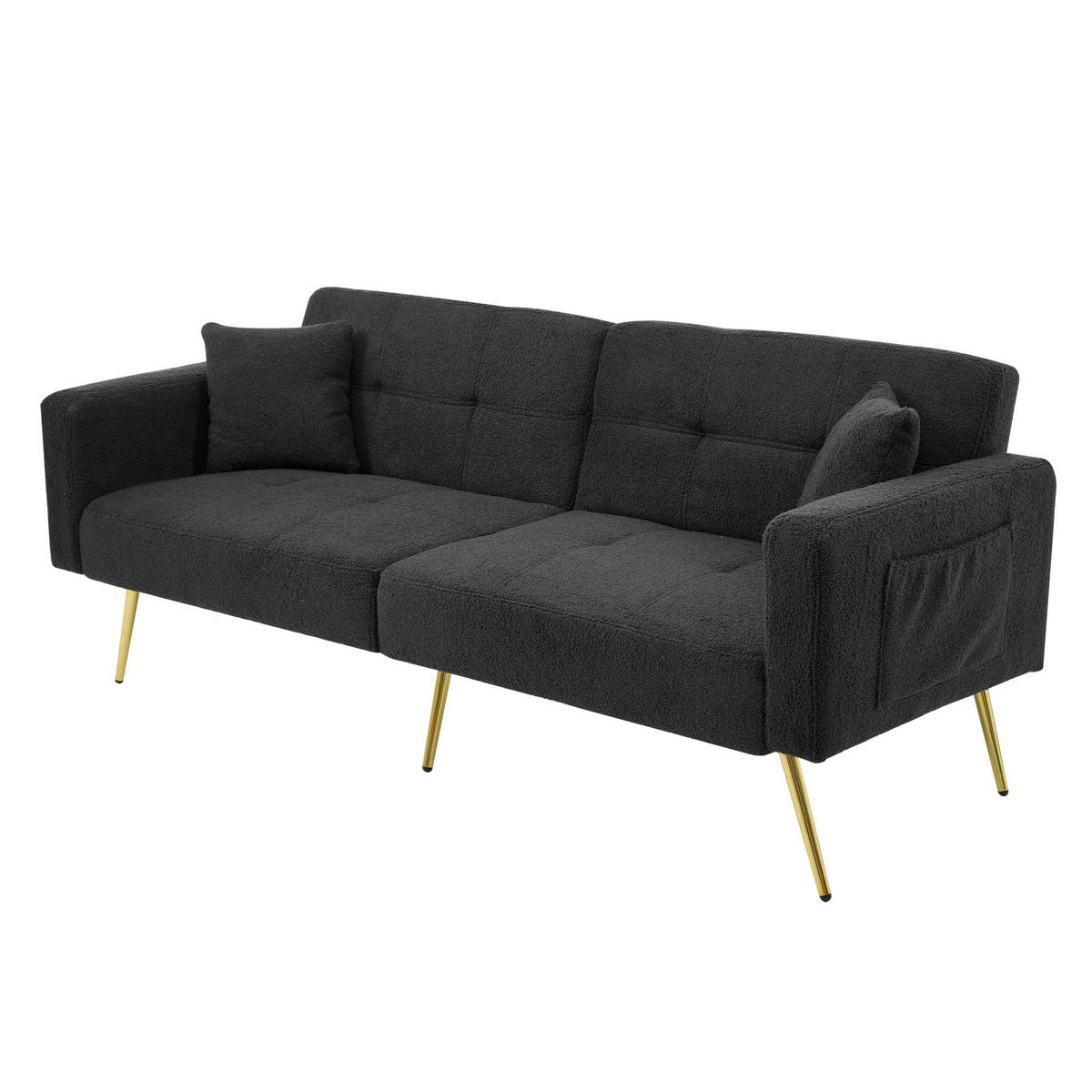 SCHLAFSOFA mit Bettfunktion verstellbarem Winkel Goldene Beine Antique Grey 175/64/72 cm - Dunkelgrau, Kunststoff (175/72/64cm) - OKWISH
