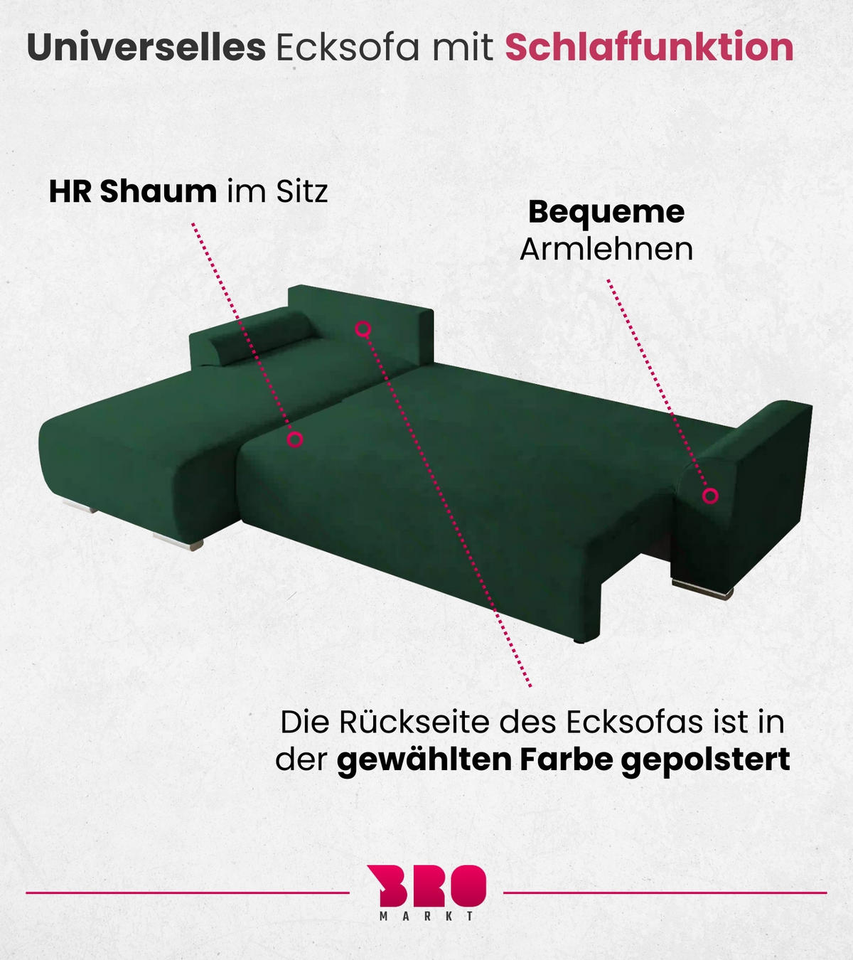 ECKSOFA Sydney mit Schlaffunktion Grün Plüsch - Grün, Textil (280/184cm) - Bromarkt