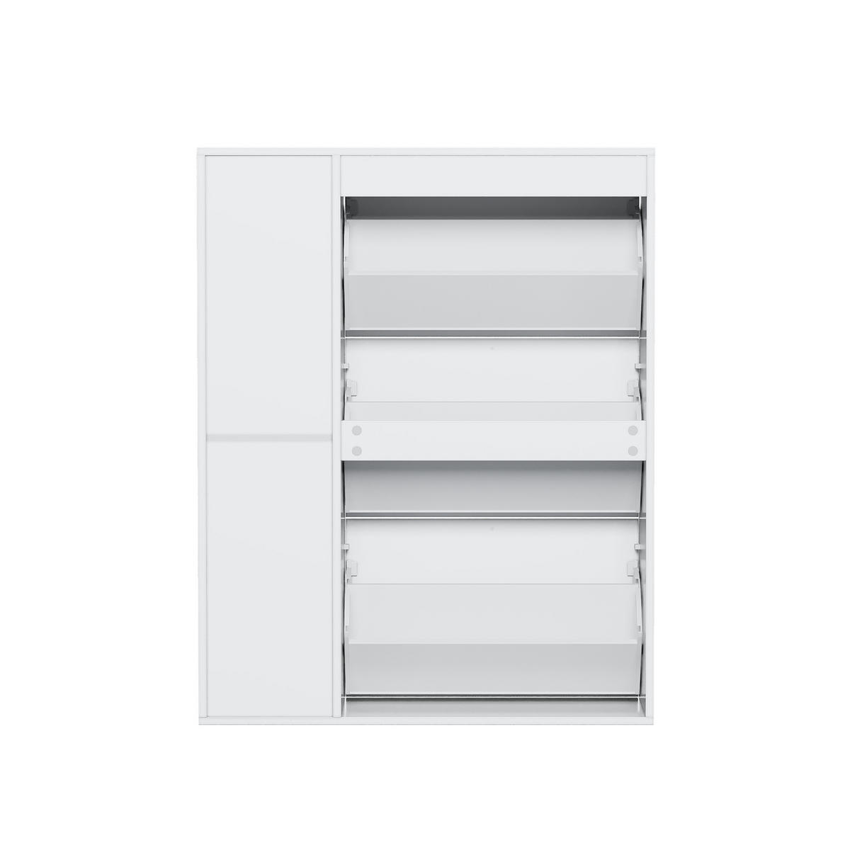 SCHUHSCHRANK 25/90/114 cm aus MDF und Spanplatte mit 3 Klappen, 1 Tür und verstellbaren Trennwänden, Weiß - Weiß, Holzwerkstoff (90/114/25cm) - Redom