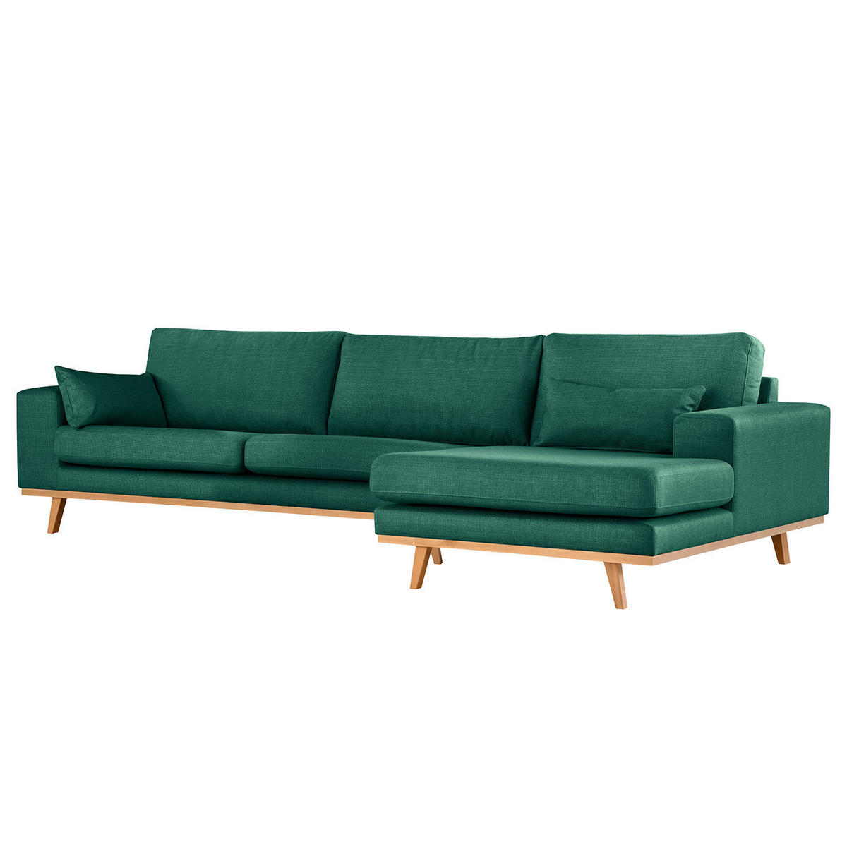ECKSOFA mit Longchair - Dunkelgrün/Buchefarben, Buchenholz/Textil (281/153cm) - home24