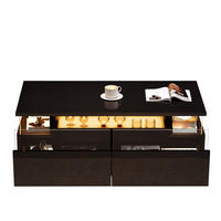 COUCHTISCH 90/45/35,5 cm mit Hochglanz & 3-stufigem Stauraum, Tablett & Acryl, MDF modern - Schwarz, Glas/Holzwerkstoff (90/45/35.5cm) - EVRYAE