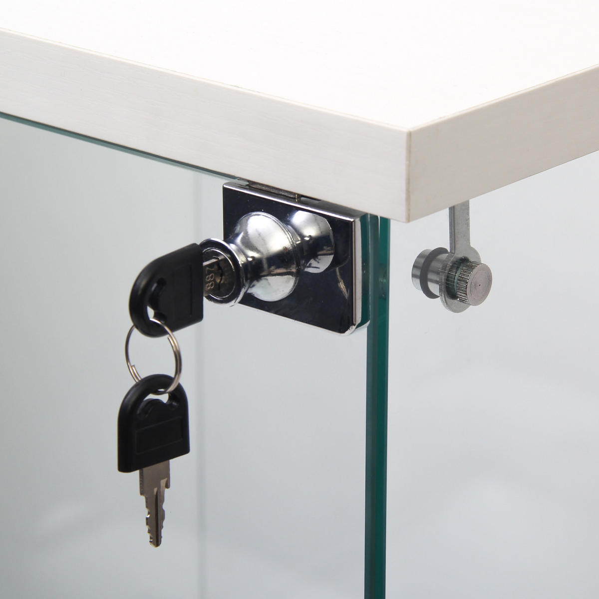 VITRINE Glas, 3 Etagen mit Tür und Schloss, 5 mm gehärtetes Glas, Schwarz - Weiß, Glas (36.5/125/42.5cm)
