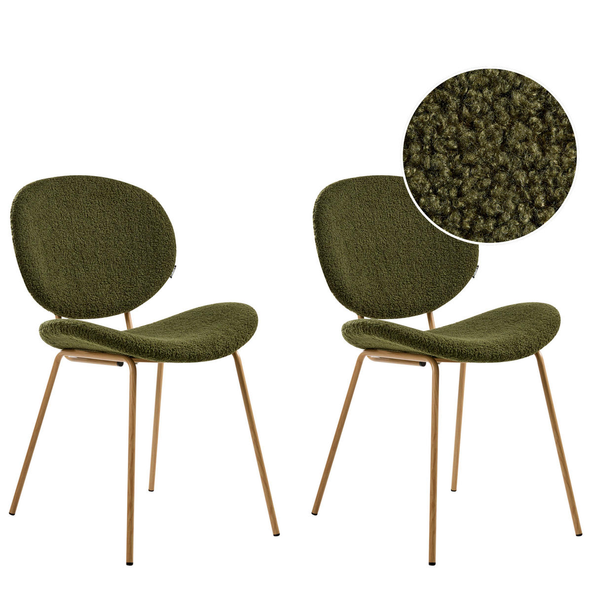 ESSZIMMERSTUHL 2er-Set Hellbraun/Dunkelgrün Luana - Hellbraun/Dunkelgrün, Textil (50/80/52cm) - Beliani