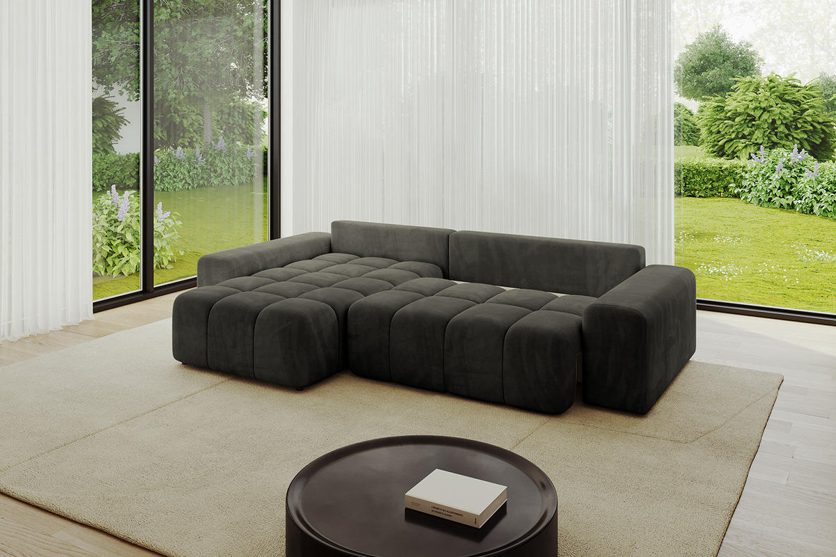 ECKSOFA Ottomane links/rechts ENIL-L 290x175x84 Schwarz Velours - Schwarz, Holzwerkstoff/Kunststoff (290/175cm) - ALTDECOR