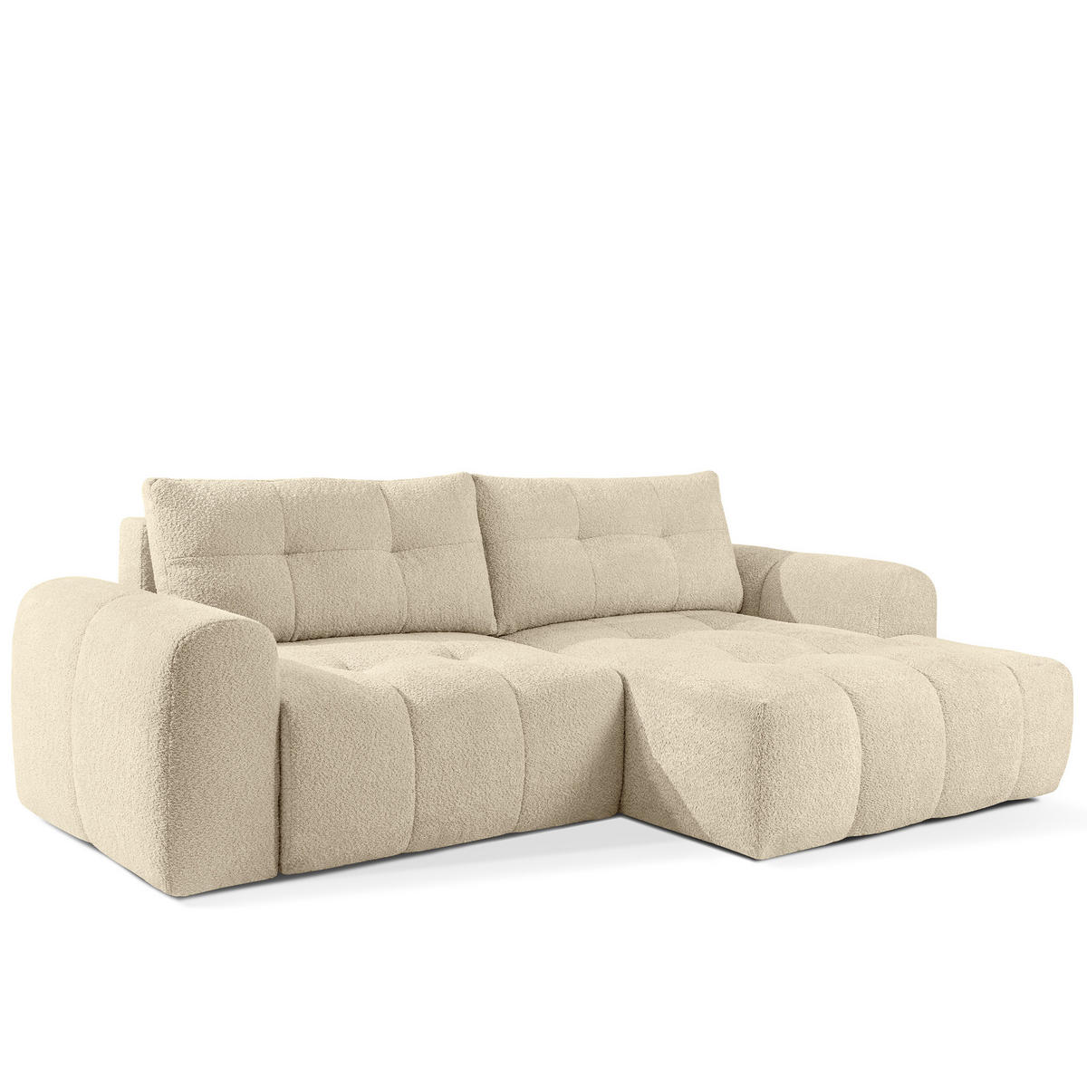 ECKSOFA RECHTS RAVIA, Bouclé, Hellbeige - Beige, Holz/Textil (256/104cm) - KONSIMO®