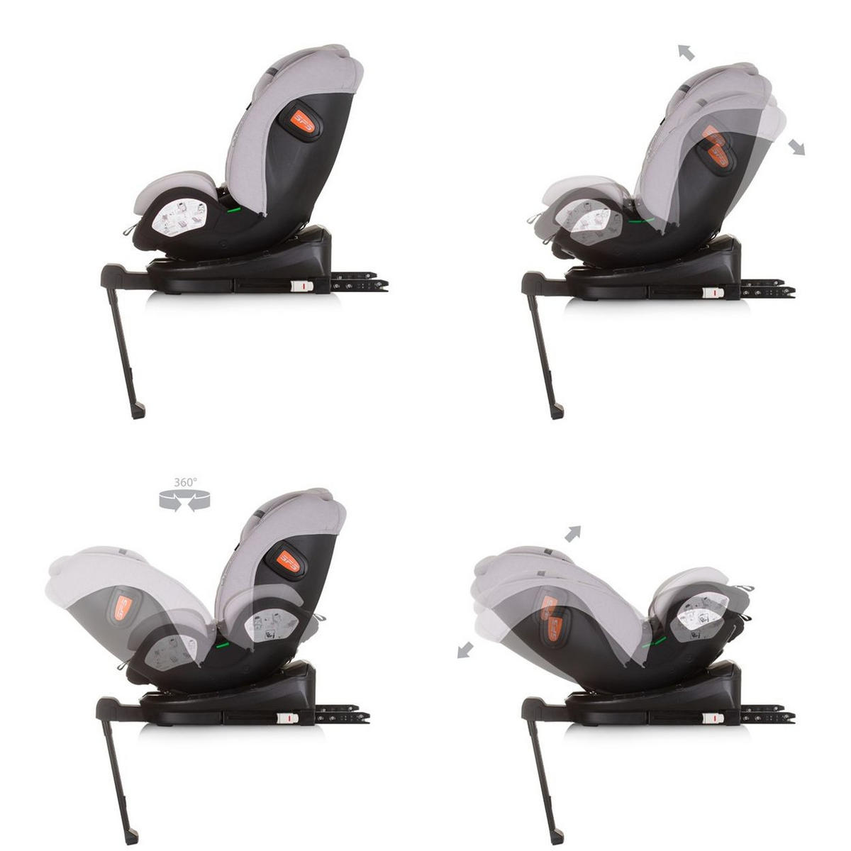 KINDERSITZ Tourino i-Size (40-150cm) dunkelgrau Isofix, höhenverstellbar, Stützbein, drehbar - Grau, Kunststoff (46/78/49cm) - Chipolino