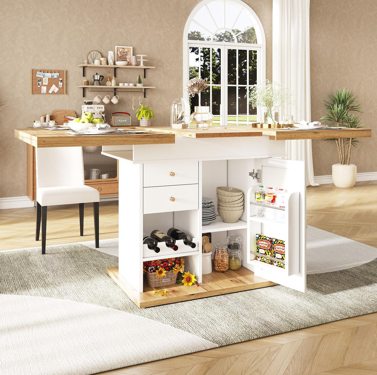 ESSTISCH 80/140/75 cm Weiß Natur aus MDF mit Stauraum und Auszug - Naturfarben, Holzwerkstoff (140/80/75cm) - OKWISH