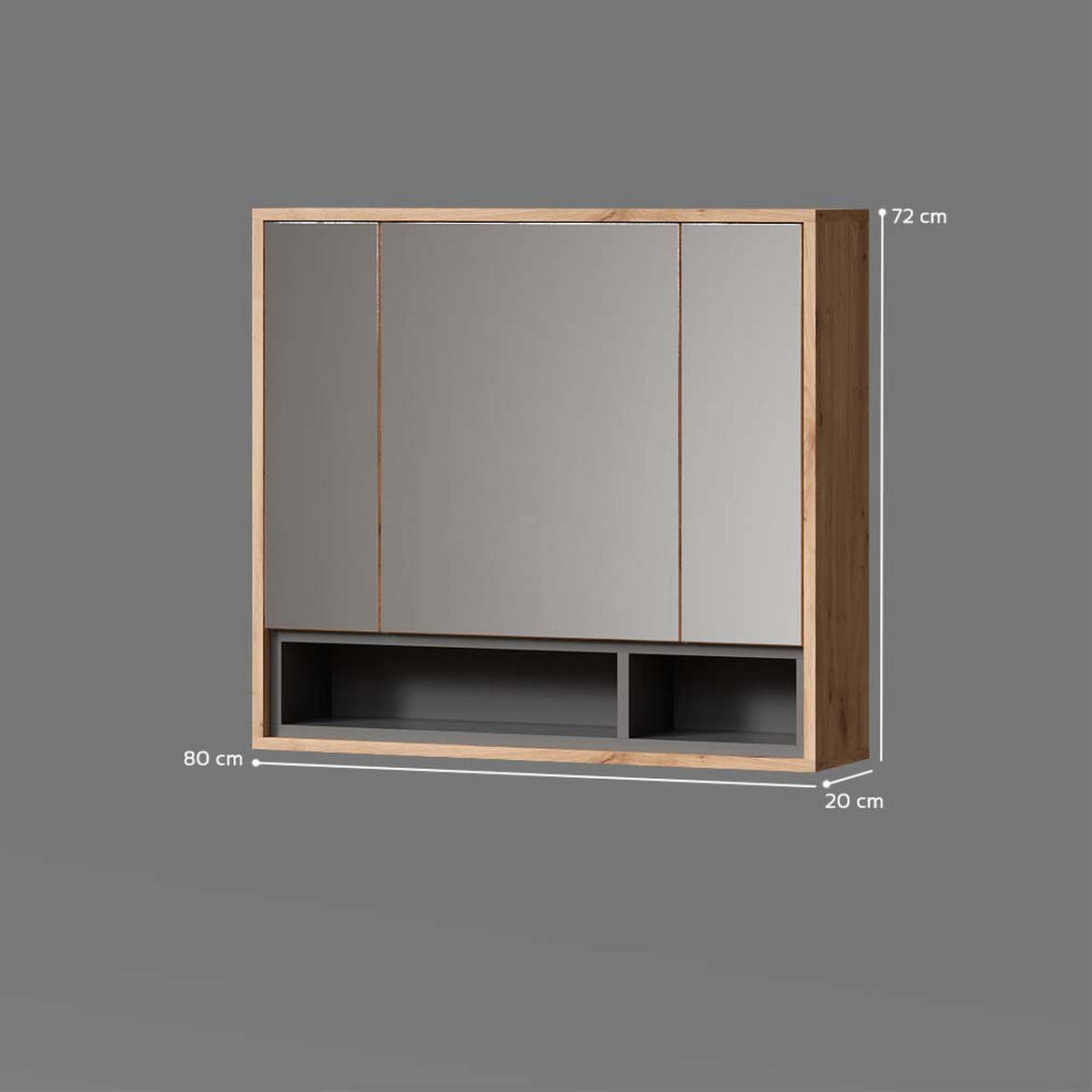 BADSPIEGELSCHRANK Temo Artisan Eiche/Anthrazit 80 x 72 cm - Anthrazit/Eiche Artisan, Holzwerkstoff (80/72/20cm) - Livinity®