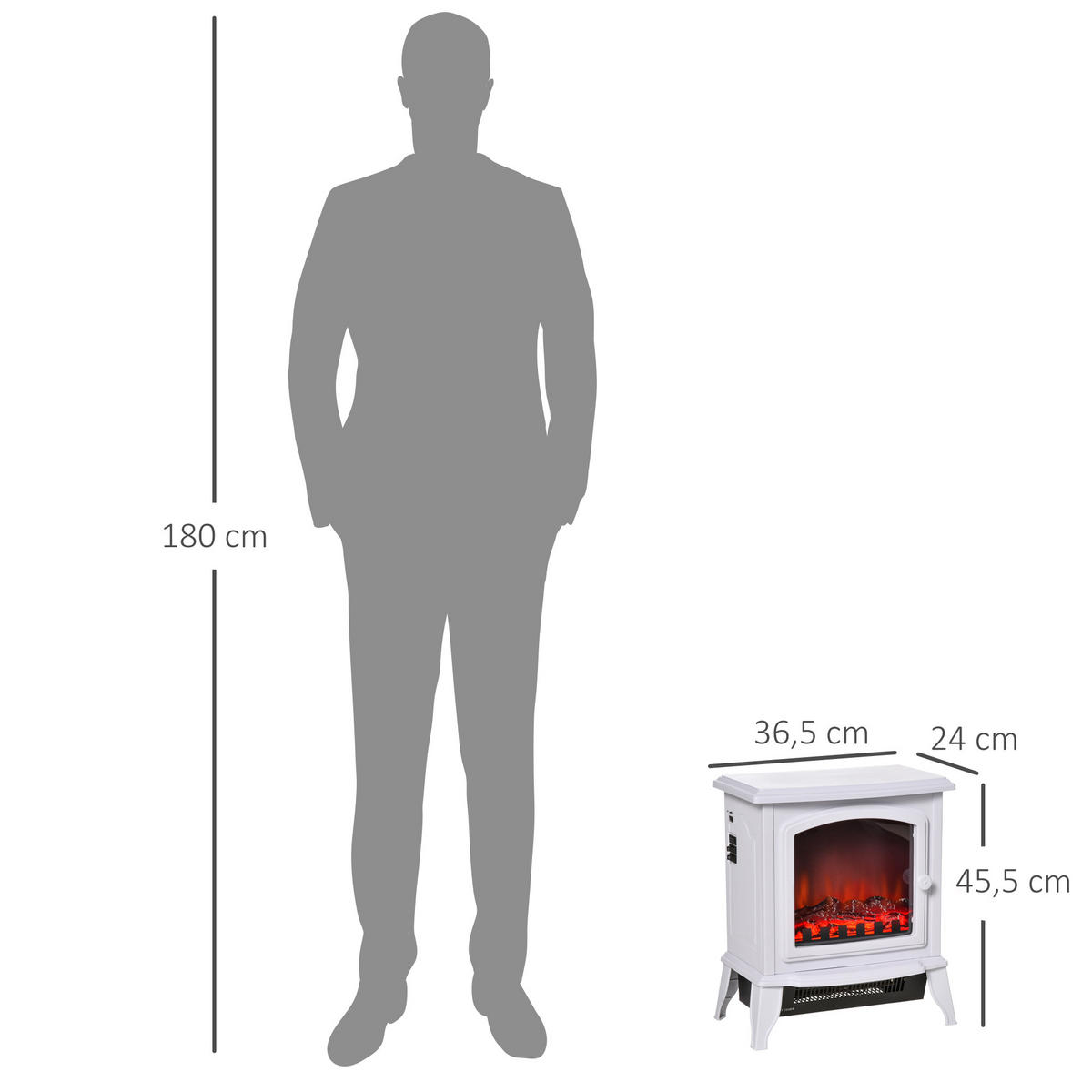 ELEKTROKAMIN Kunststoff Hartglas Weiß - Weiß, Kunststoff (24/45.5/36.5cm) - HOMCOM