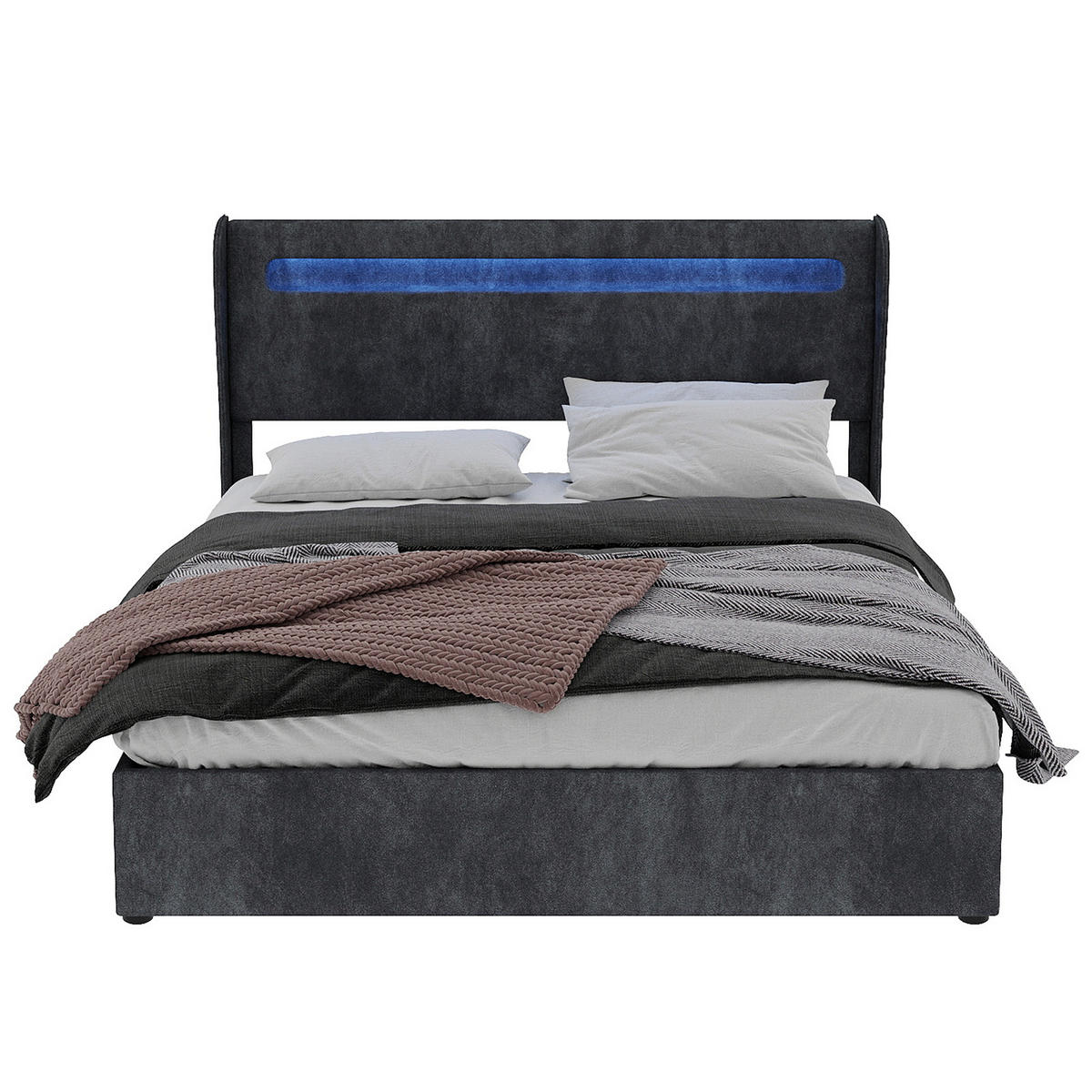 POLSTERBETT 160x200 cm LED Stauraum grau - Grau, Textil (160/200cm) - LEBENLANG