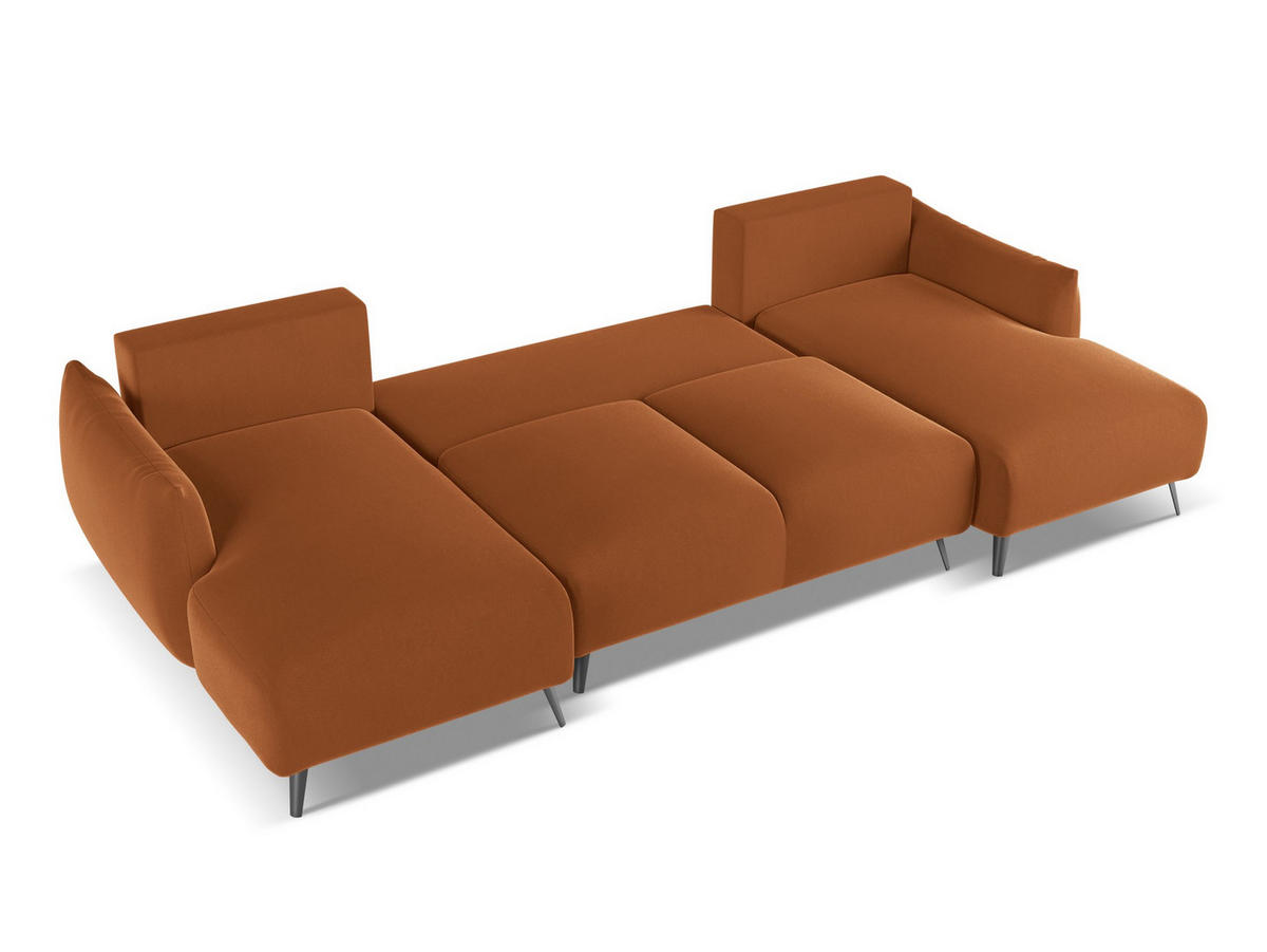 WOHNLANDSCHAFT Samt Stoff Orange - Terra cotta/Schwarz, Textil/Metall (317/86/162cm) - Makamii