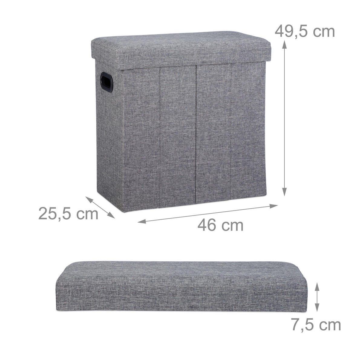 SITZHOCKER - Anthrazit, Holzwerkstoff/Textil (46/25.5/49.5cm) - Relaxdays