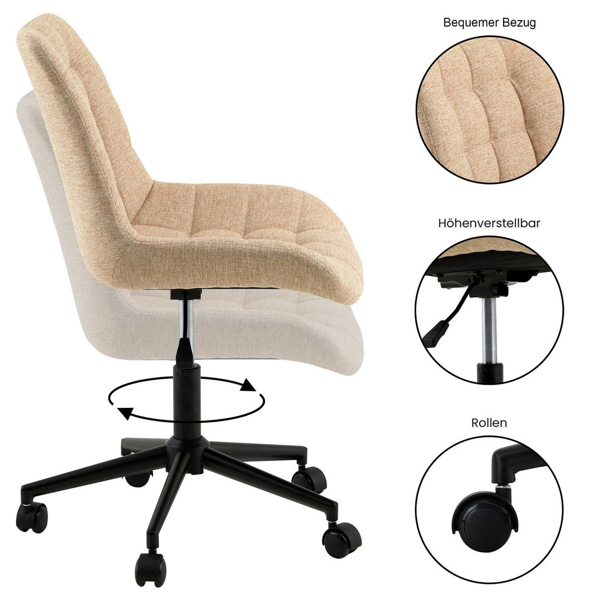 DREHSTUHL TALIA - Beige, Textil (53/89/61cm) - IDIMEX
