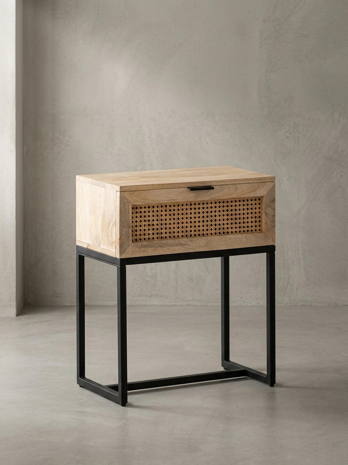 NACHTTISCH – Mango Massivholz/Rattan, 50x60x30 cm, 1 Schublade, Wiener Geflecht - Schwarz/Braun, Holz/Metall (50/60/30cm) - KADIMA DESIGN