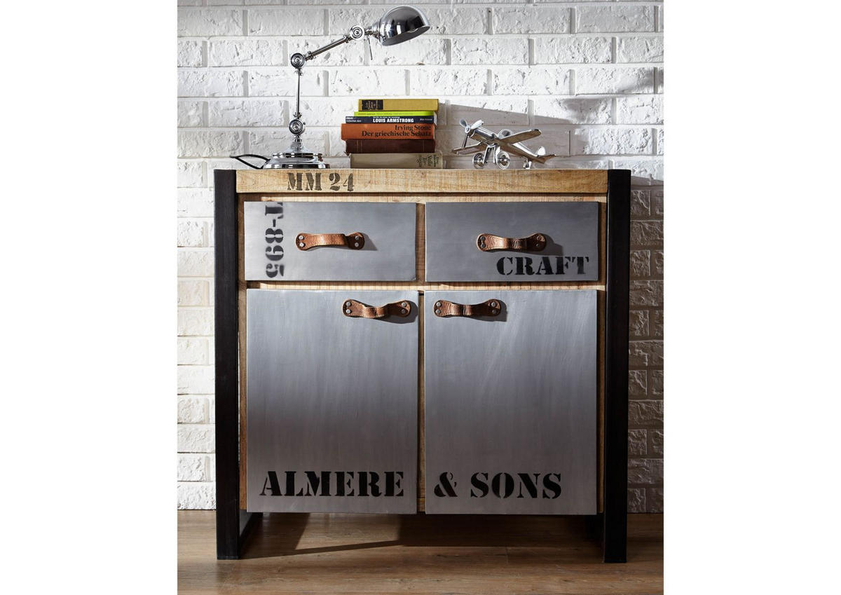 SIDEBOARD Mango 90x40x85 natur bedruckt FACTORY #131 - Braun, Holz (90/85/40cm) - Massivmoebel24
