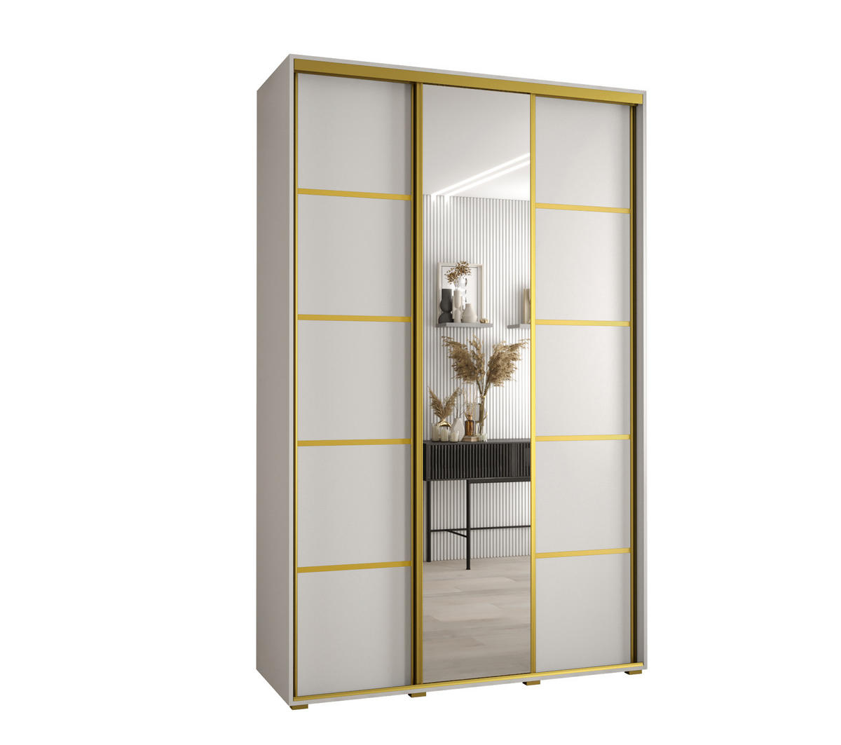 SCHWEBETÜRENSCHRANK 235,2/160/45 3-türig - Goldfarben/Weiß, Holz/Metall (160/235/45cm) - Abiks Möbel