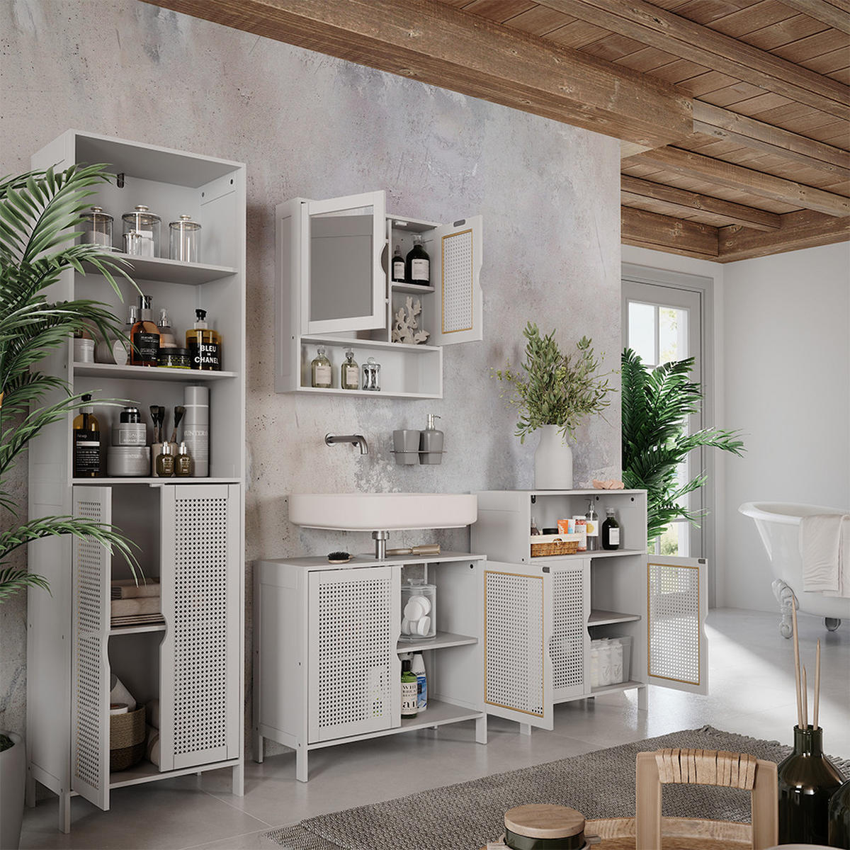 SPIEGELSCHRANK Liora Weiß 56 x 58 cm mit 2 Türen - Weiß, Holzwerkstoff (56/58/13cm) - Vicco