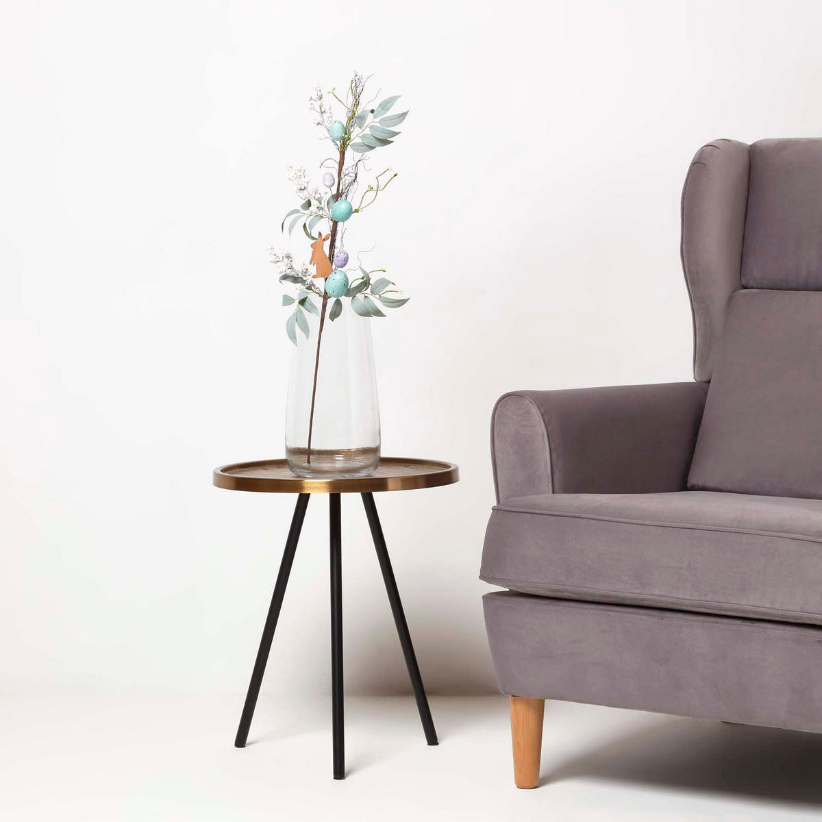 OSTERDEKO Zweig mit Eiern & Hase, 66 cm - Multicolor, Kunststoff (18/66/66cm) - Homescapes