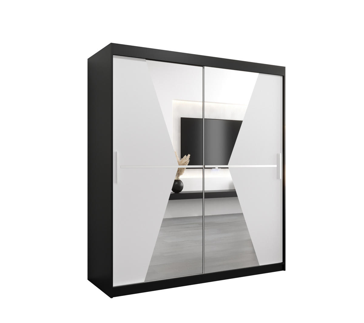 SCHWEBETÜRENSCHRANK 200/180/62 2-türig - Silberfarben/Schwarz, Holz/Kunststoff (180/200/62cm) - Abiks Möbel