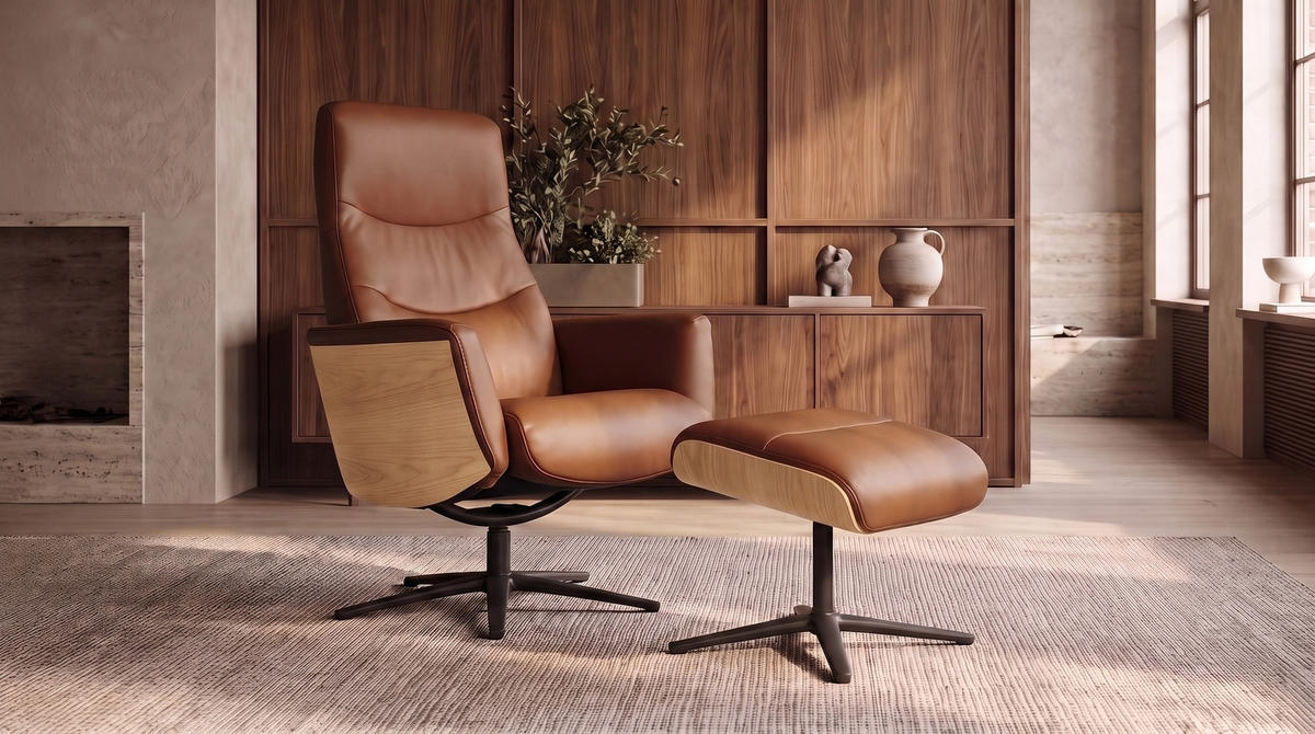 RELAXSESSEL VANITAS Braun Leder Relaxfunktion - Schwarz/Braun, Leder/Metall (75/108/86cm) - KAWOLA