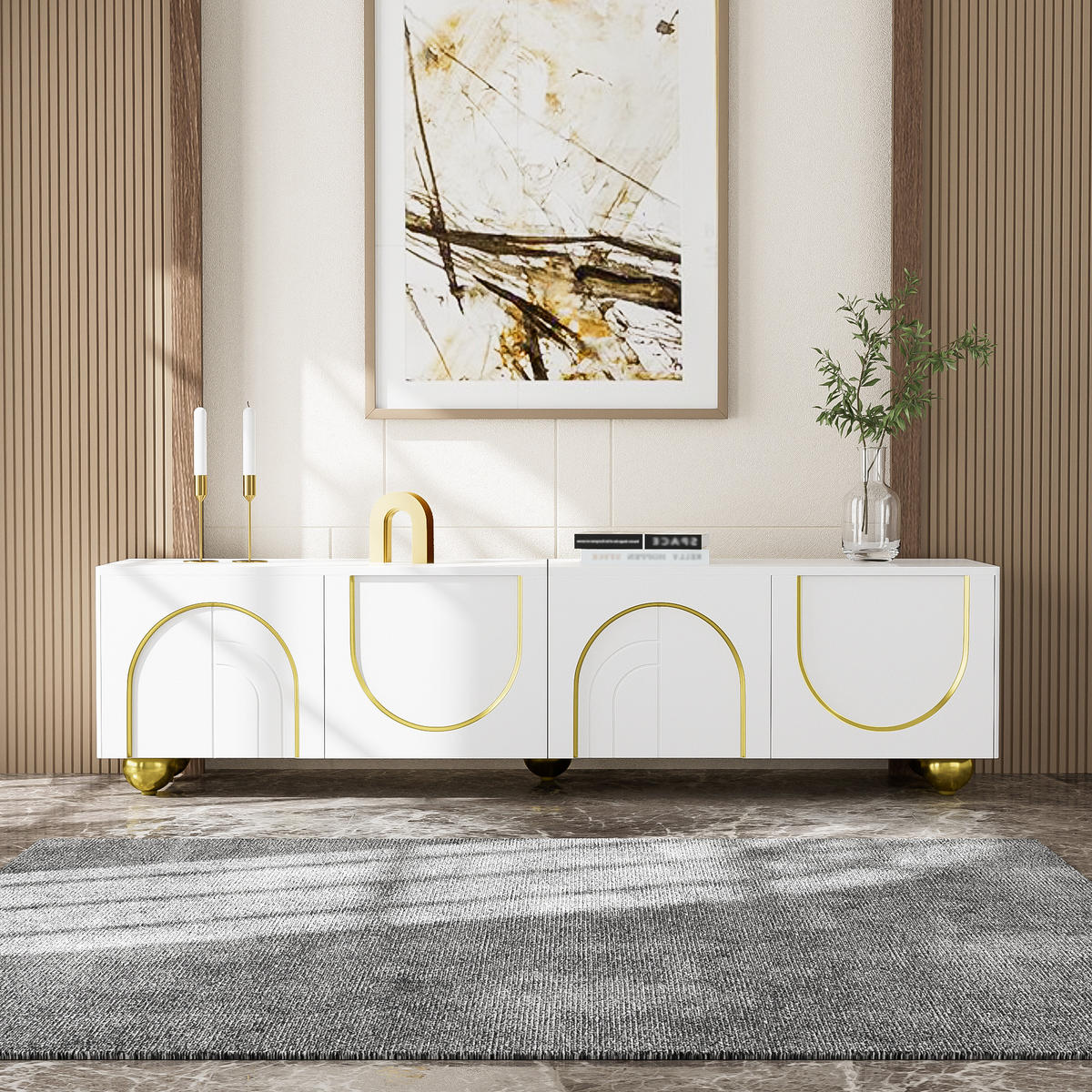 TV-SCHRANK in Weiß/Gold mit 4 Push-to-Open Türen 170/38/44 cm - Weiß, Holzwerkstoff (170/44/38cm) - Redom