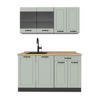 SINGLEKÜCHE R-Line, Mint Landhaus/Anthrazit, 140 cm Arbeitsplatte Goldkraft Eiche - Anthrazit/Grün, Holzwerkstoff (140/81.6/60cm) - Vicco