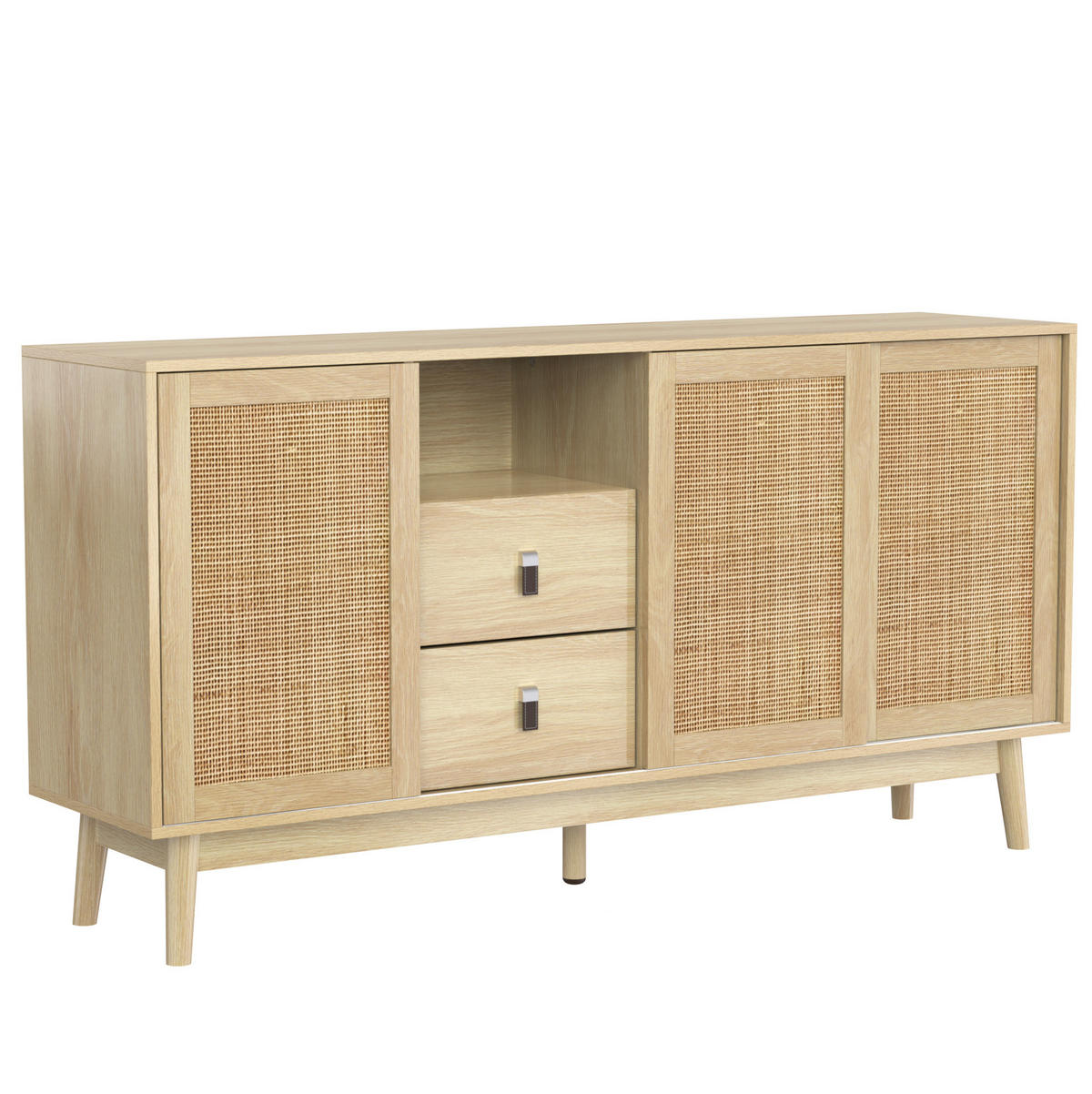 SIDEBOARD aus MDF und Spanplatte 155x38x80 cm Holzfarbe mit Rattan-Schiebetüren und 2 Schubladen - Naturfarben, Holzwerkstoff (155/80/38cm) - IVMEU