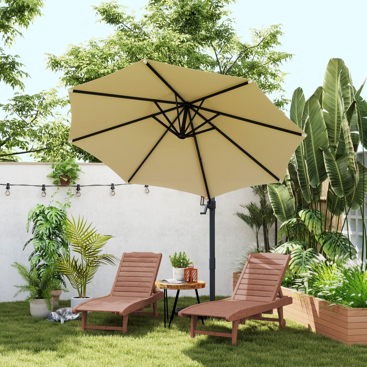 SONNENLIEGE DE-15667 3-fach verstellbar mit Rollen & Tablett Holz - Naturfarben, Holzwerkstoff (152.4/88.9/462.28cm) - ComfortXL