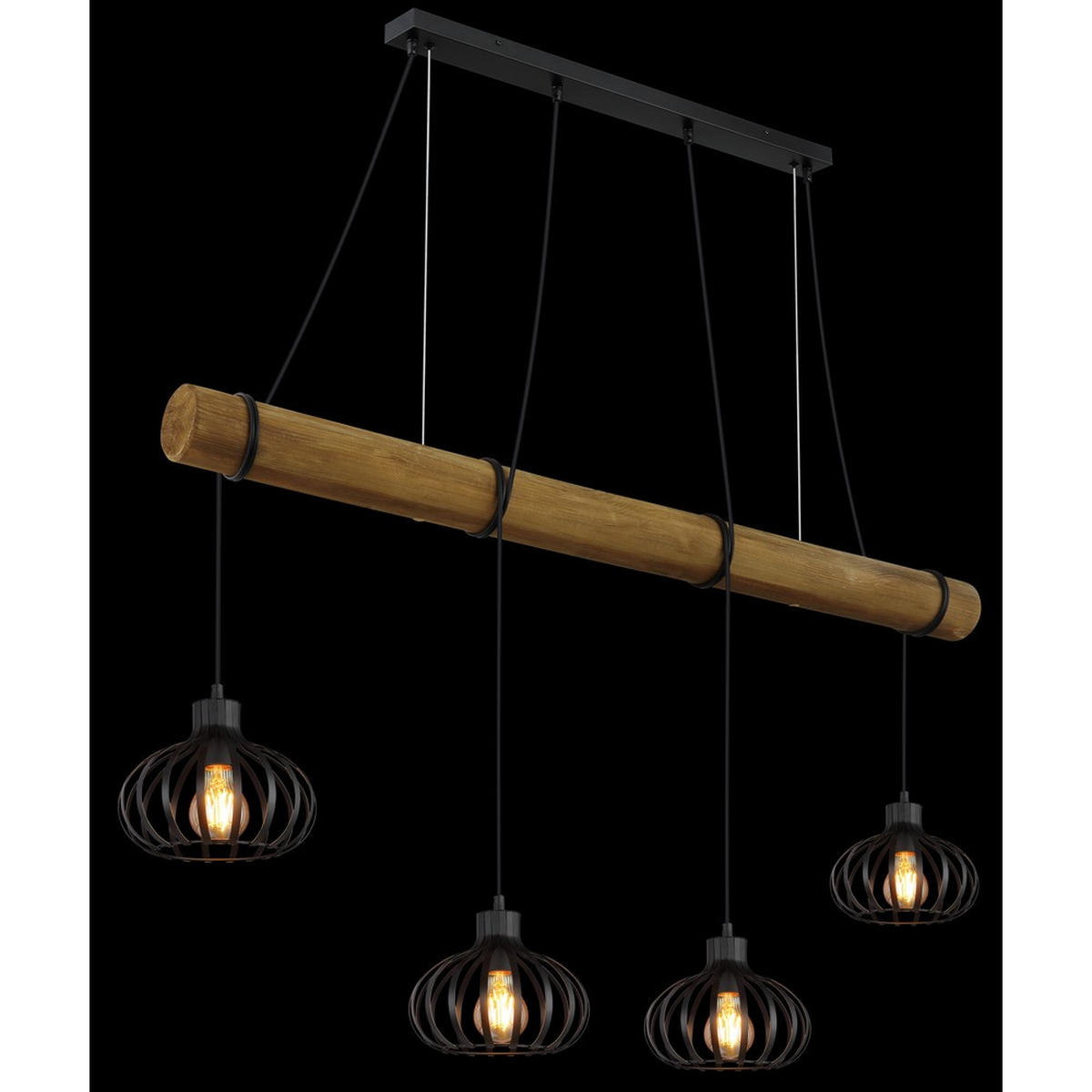PENDELLEUCHTE CALDWELL, Metall, Schwarz matt, 4-flammig - Schwarz, Holz (125/20/150cm) - Globo Lighting