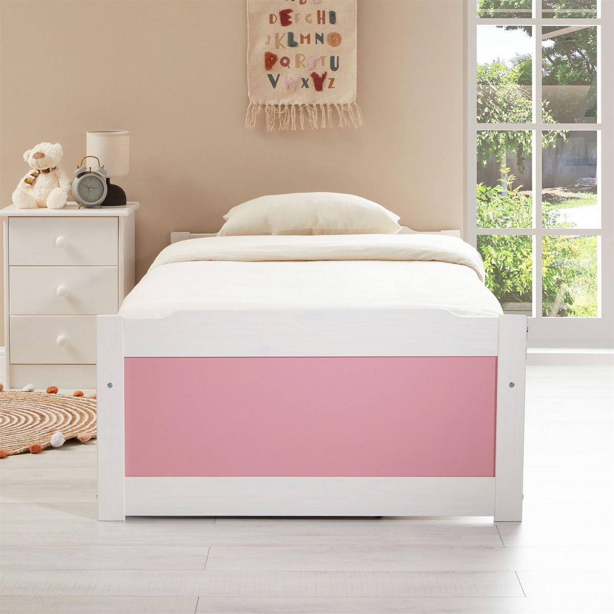BETT MIA 90X200 CM - Weiß/Rosa, Holz (99/49/205cm) - IDIMEX
