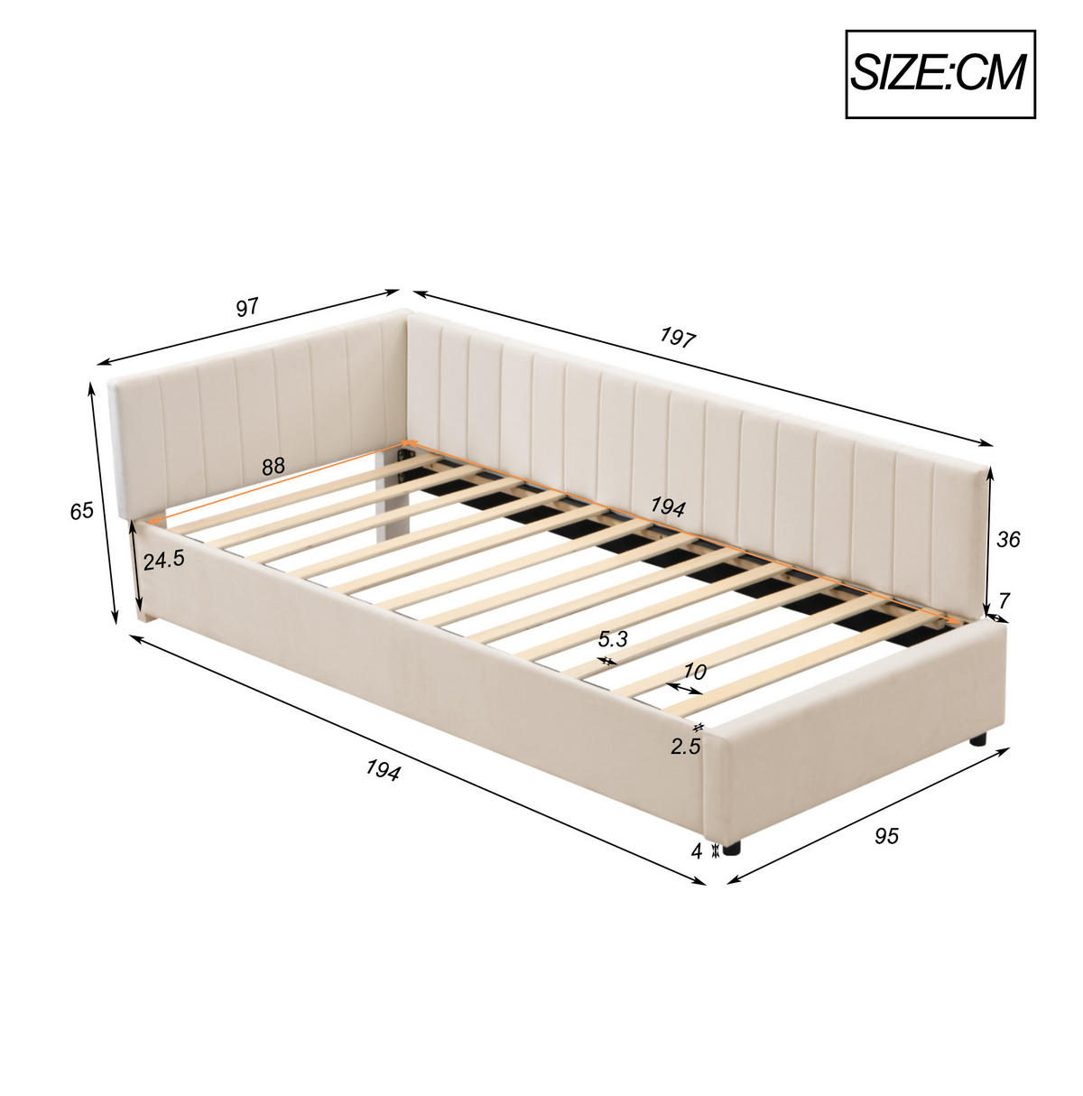 POLSTERBETT 90/200 cm Beige aus Samtstoff mit Lattenrost - Beige, Leder (90/200cm) - OKMYHOME