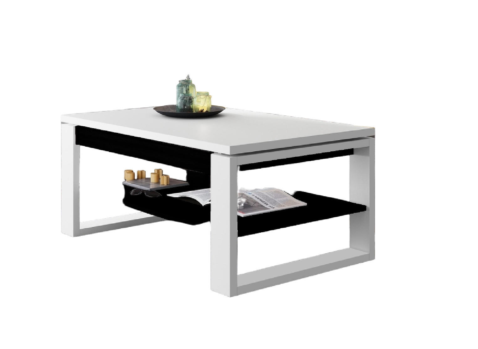 COUCHTISCH rechteckig Weiß - Schwarz aufklappbar 110/65/50 cm - Schwarz/Weiß, Holzwerkstoff (65/110/50cm) - designimpex