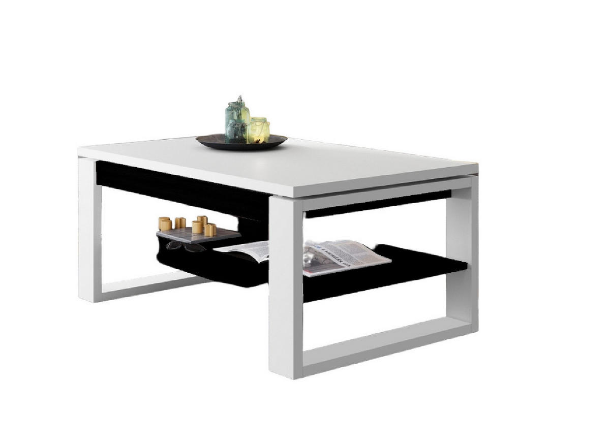 COUCHTISCH rechteckig Weiß - Schwarz aufklappbar 110/65/50 cm - Schwarz/Weiß, Holzwerkstoff (65/110/50cm) - designimpex