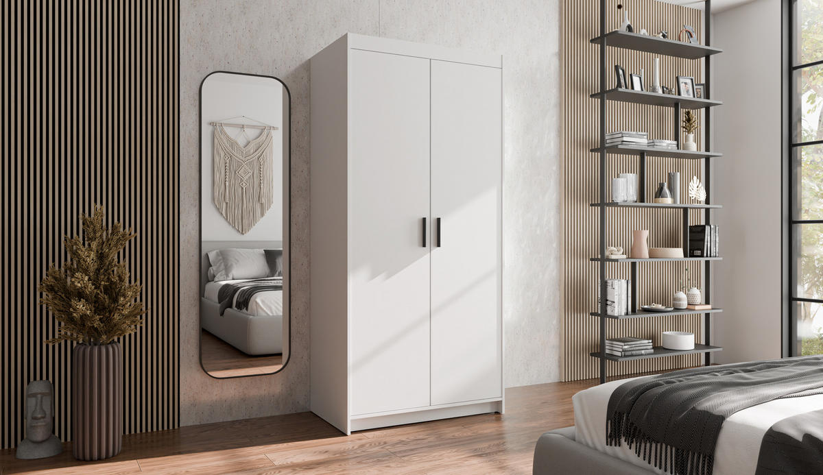 KLEIDERSCHRANK Storicos Weiß 89,7/190,5/53 cm - Modern 2-türig - Weiß, Holzwerkstoff/Kunststoff (89.8/190.6/53cm) - AX Living