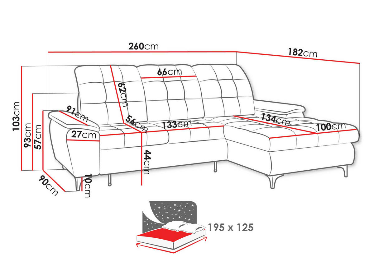 ECKSOFA Crystal, Seite: Rechts - Beige/Schwarz, Holz/Textil (260/182cm) - MIRJAN24