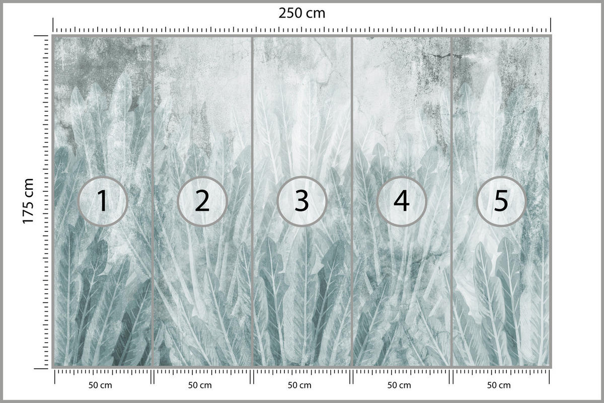 FOTOTAPETE Beton Bananenblätter Retro Grau Abstrakt Pflanzen Vintage 250x175 - Grau, Papier (250/175cm) - Muralo