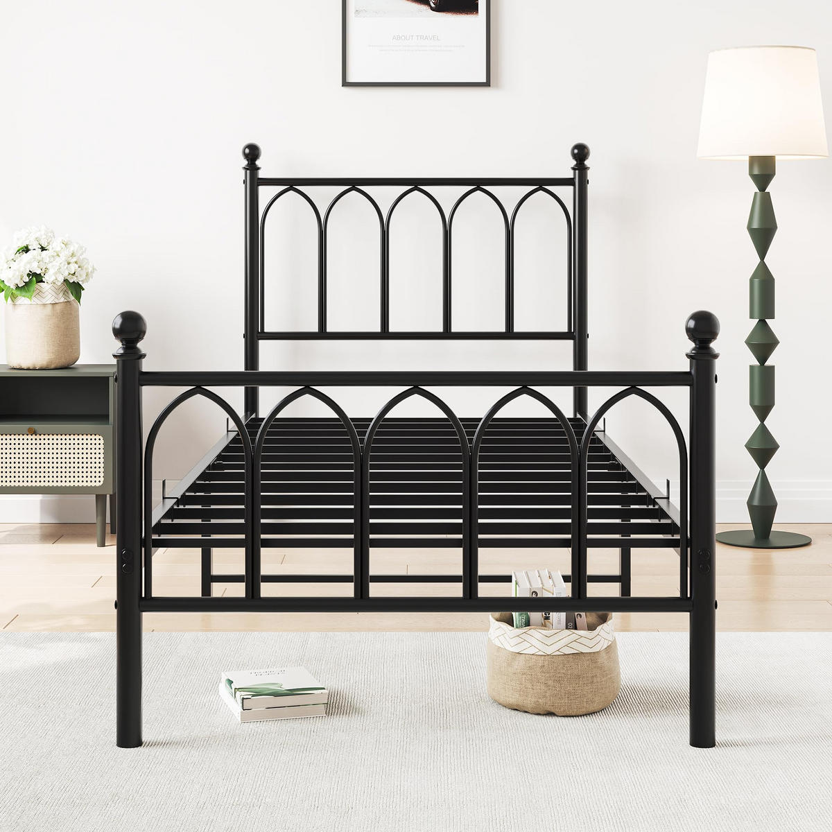 METALLBETT 90x200 cm Vintage Stauraum schwarz - Schwarz, Holzwerkstoff (90/200cm) - LEBENLANG