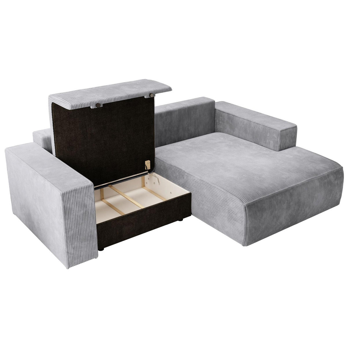 ECKSOFA Farese Mini mit Cordbezug Hellgrau, rechts - Hellgrau/Schwarz, Textil (167/240cm) - Selsey