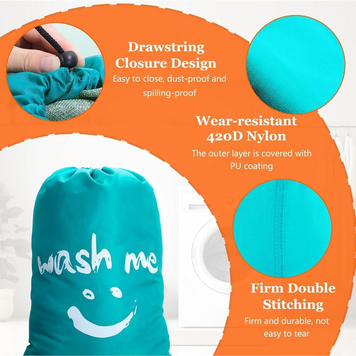 WÄSCHESACK 3er Set 120L mit Kordelzug Blau/Dunkelgrau/Marineblau - Multicolor, Textil (66/92/66cm)