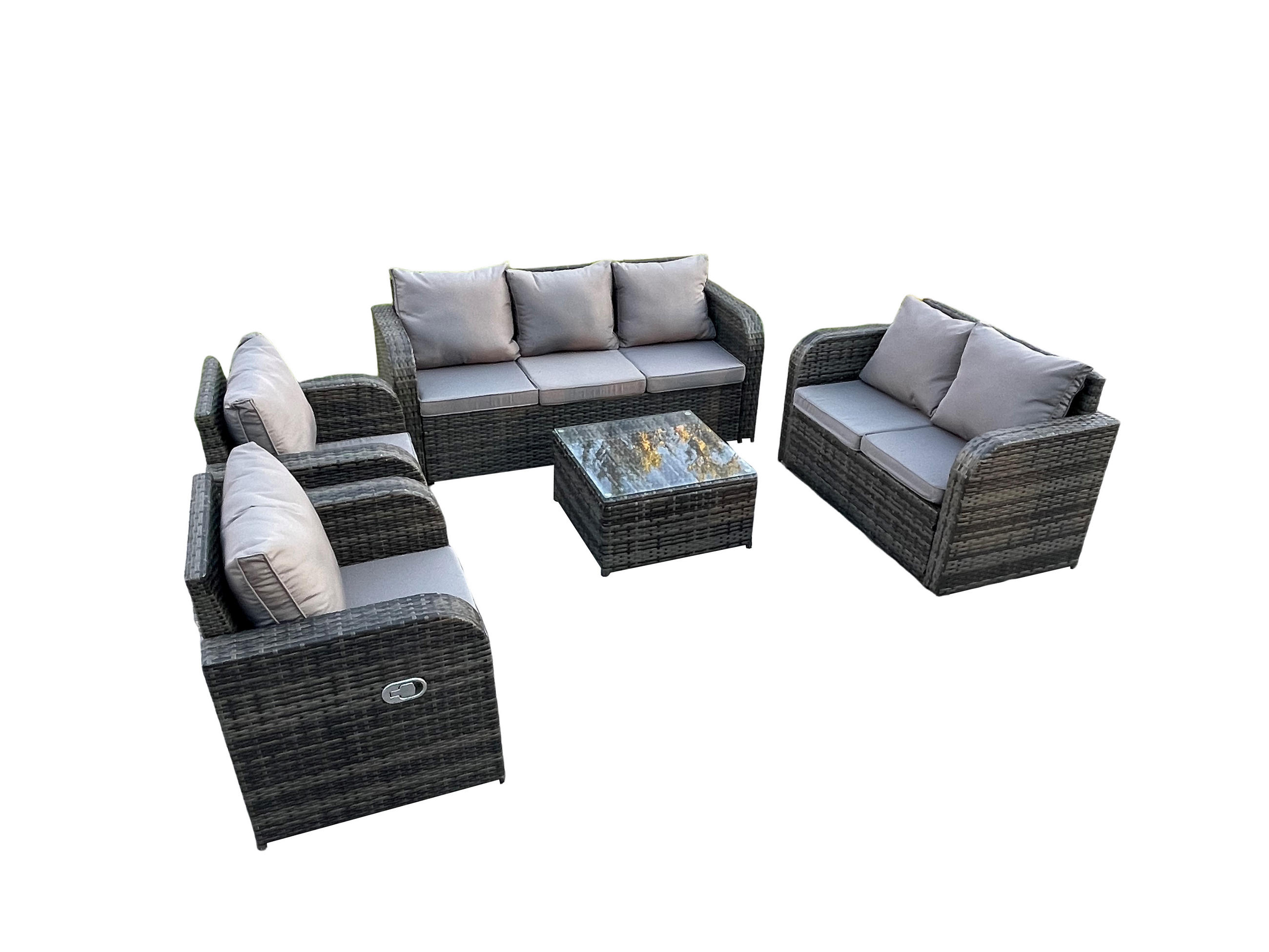 GARTENSOFA SET mit Couchtisch Polyrattan Dunkelgrau 5-teilige - Dunkelgrau/Grau, Glas/Kunststoff - Fimous