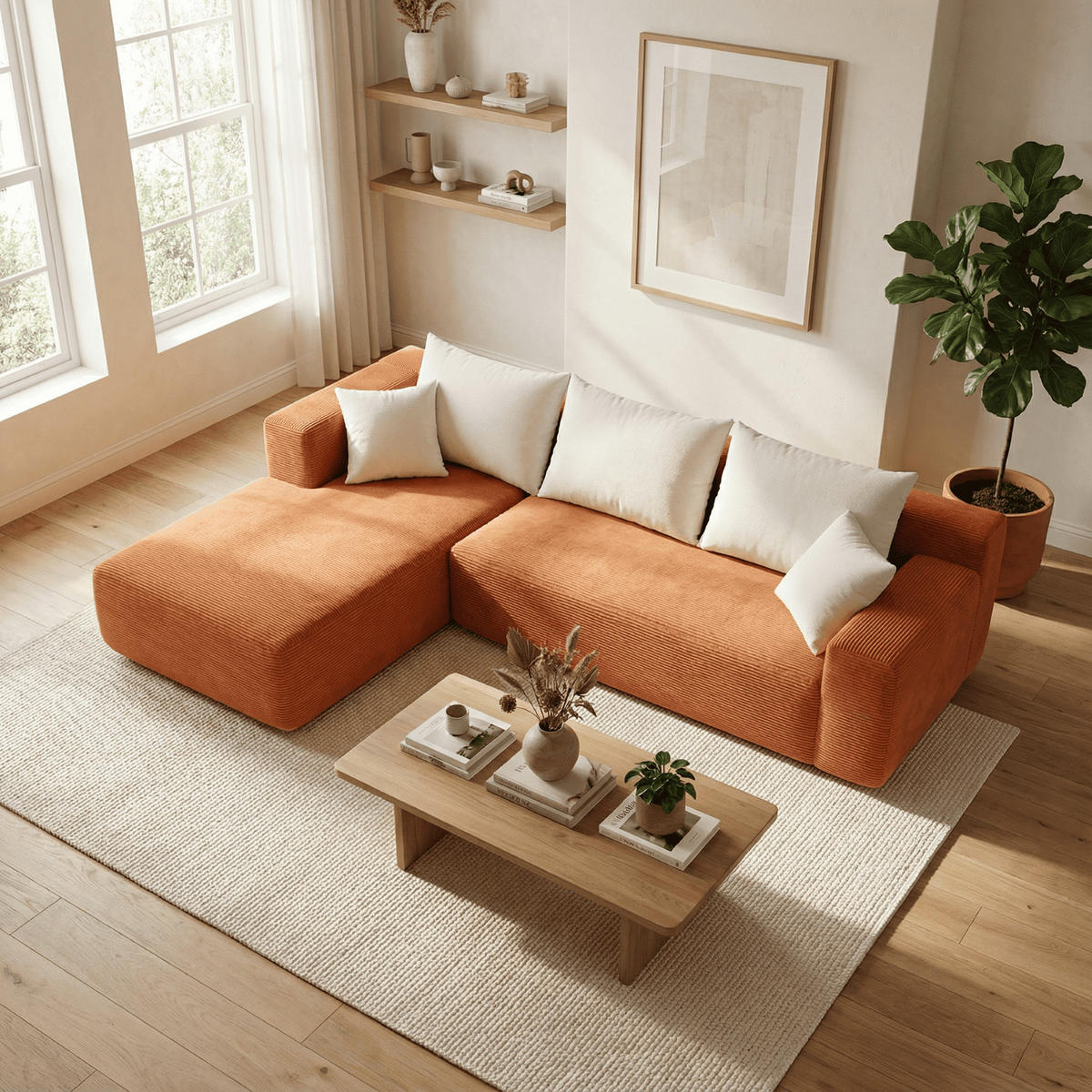 ECKSOFA Luna Orange Weiß 3-Sitzer Links - Orange, Textil (267/175cm) - COCO Living