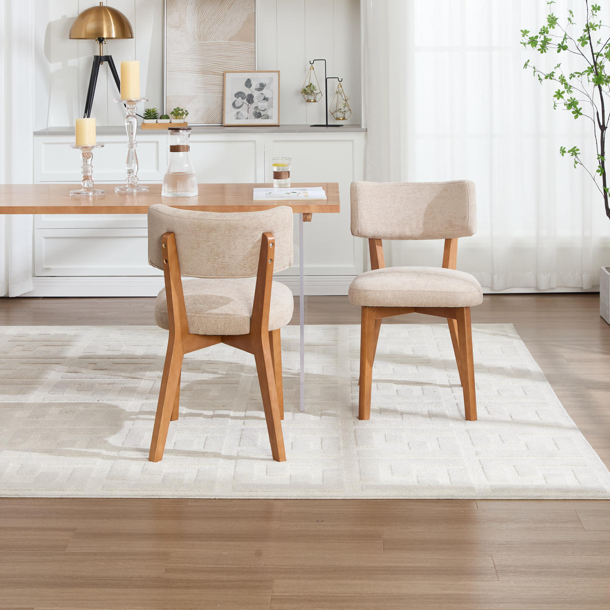 STUHL-SET 2 Stück Mid-Century mit Massivholzbeinen, DE-42268, Khaki - Sandfarben, Holz (47/77/54.5cm) - ComfortXL