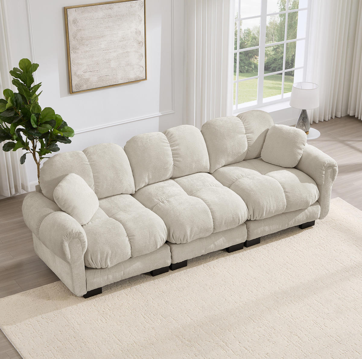 SOFA modular mit Steppnaht Chenille Light Khaki - Cappuccino, Textil (260/90/86cm) - IVMEU