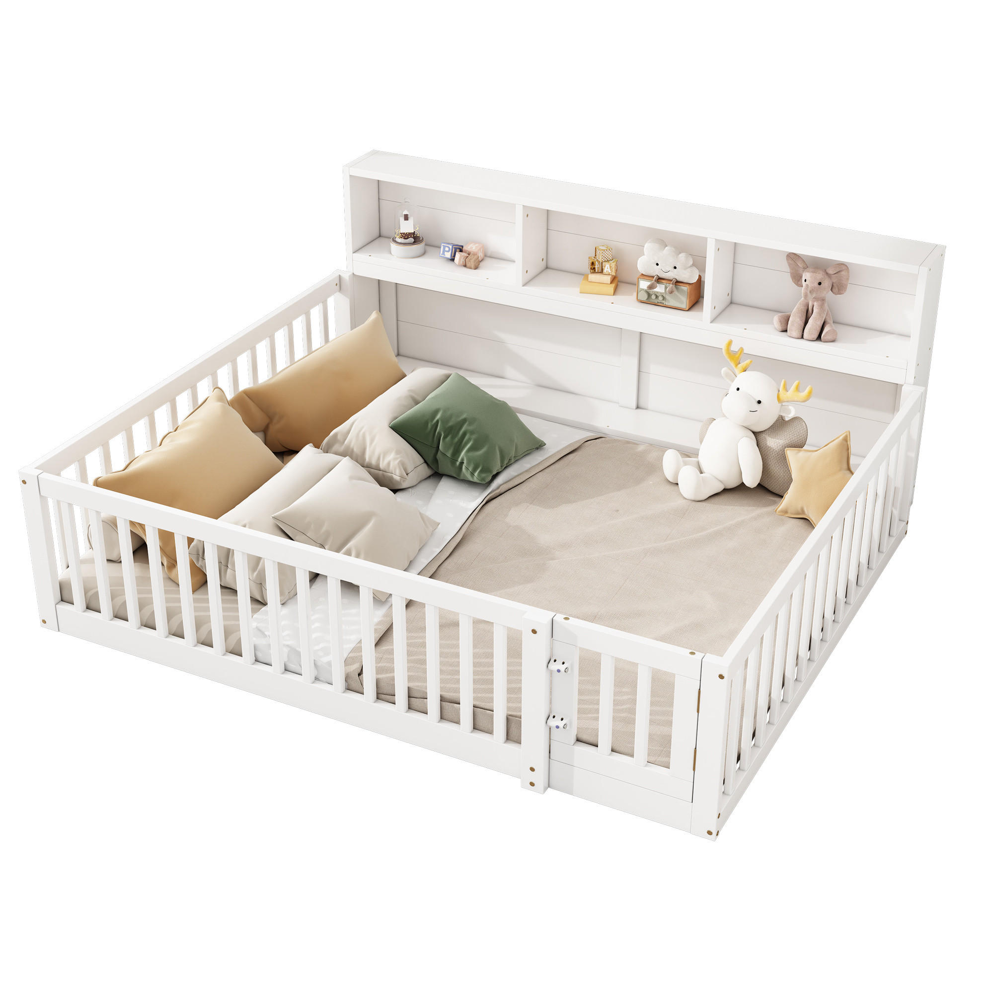 POLSTERBETT 140/200 cm in Weiß mit Staufächern und Lattenrost - Weiß, Holz (140/200cm) - Flora Grace