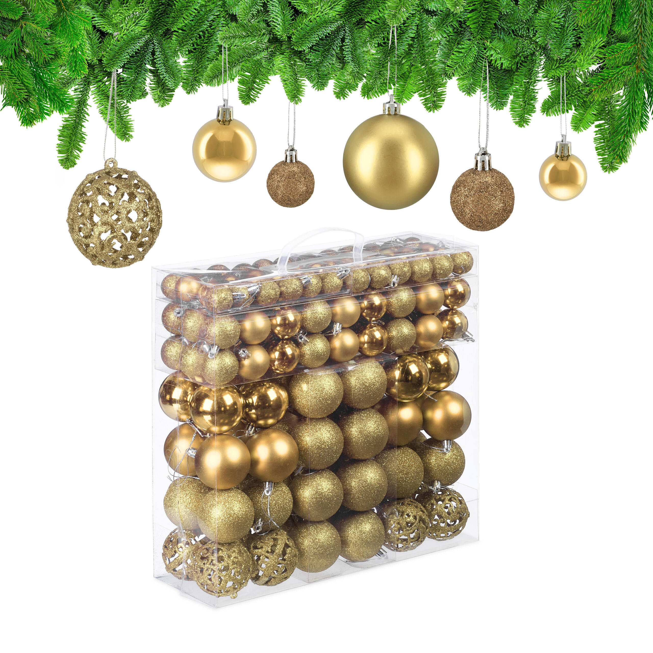 150-TLG.WEIHNACHTSKUGELN-SET - Goldfarben, Kunststoff (6/7/6cm) - Relaxdays