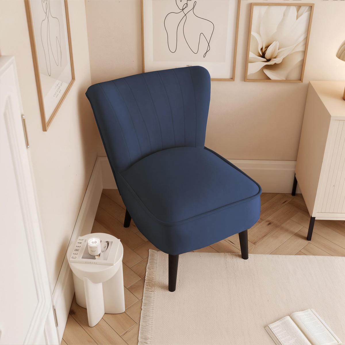 SESSEL DANTE 67/76/76 cm, Samtstoff Marineblau - Schwarz/Dunkelblau, Holz/Textil (67/76/76cm) - Idohome